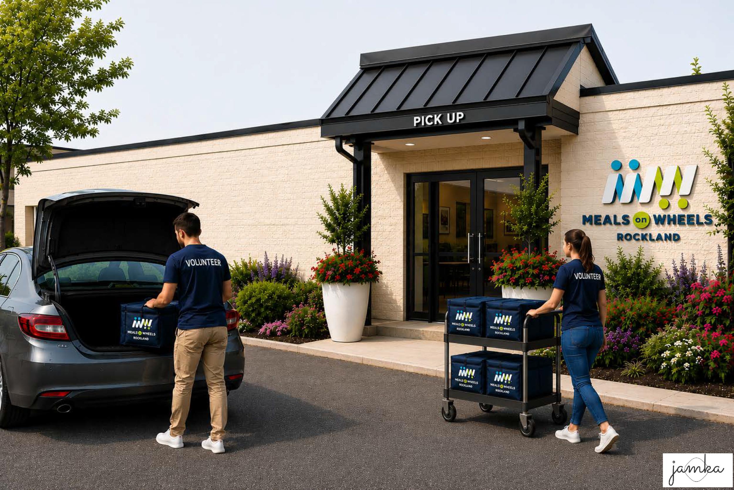 Rendering of the volunteer meal pick-up entrance.